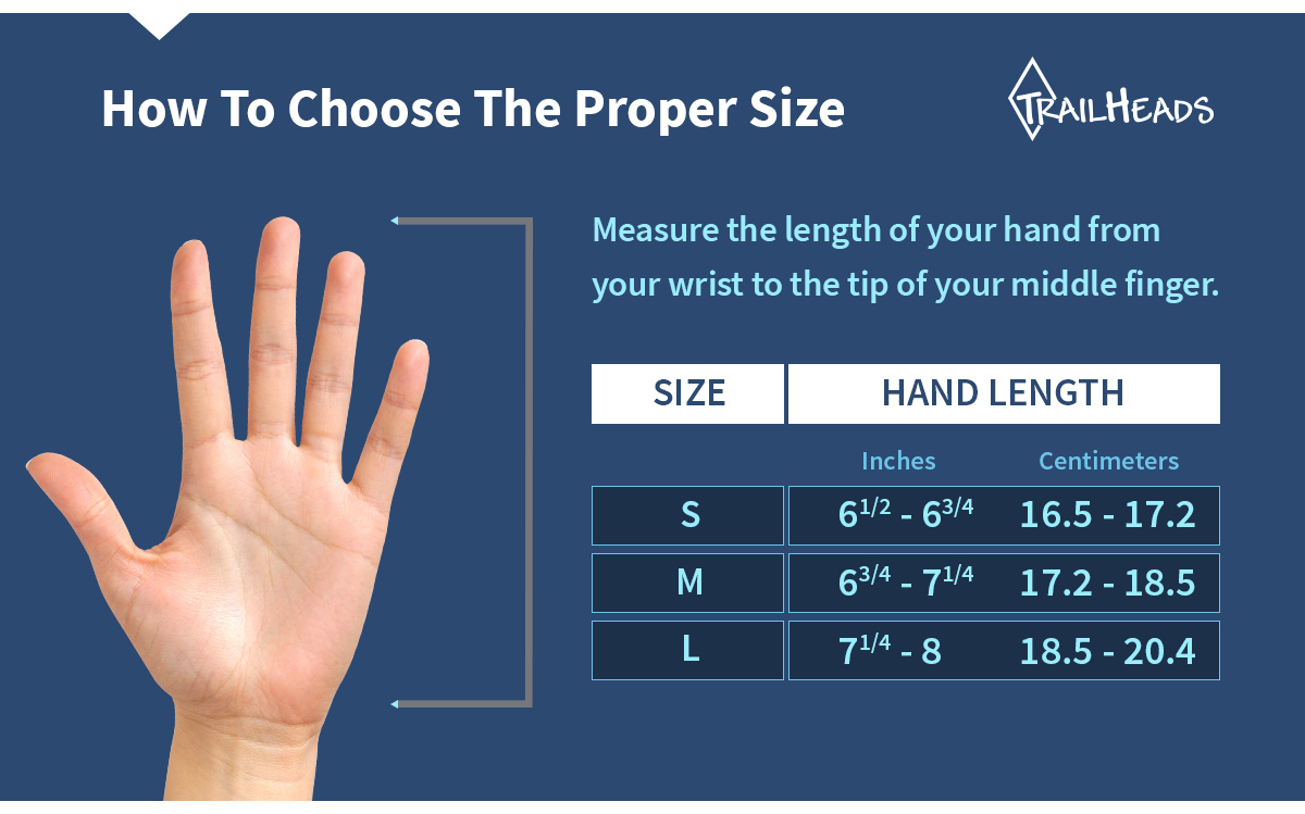 Size chart for women’s winter running gloves