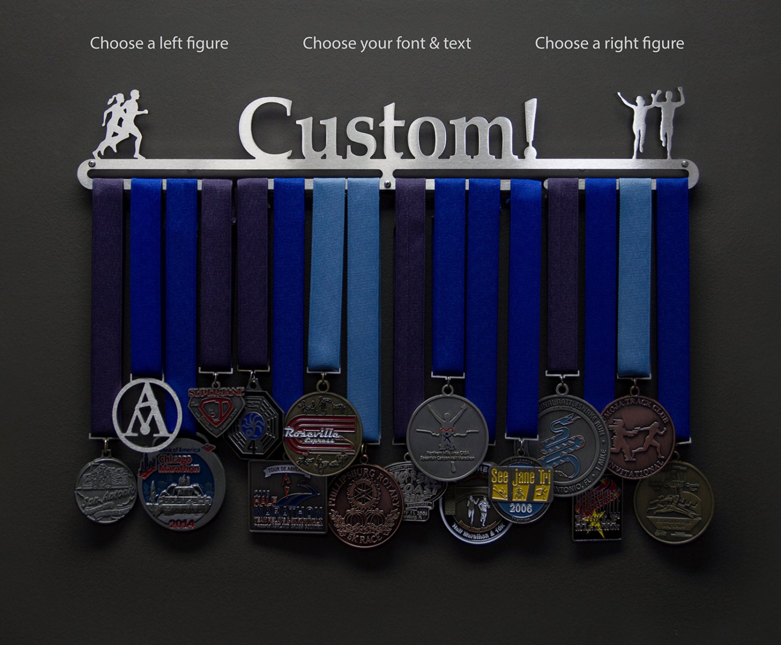 Personalized medal holder present for runners